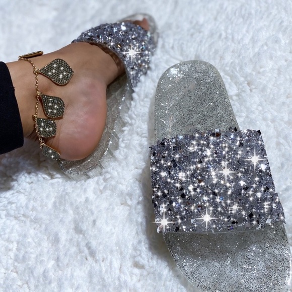 weeboo Shoes - SILVER GLITZY SLIDES